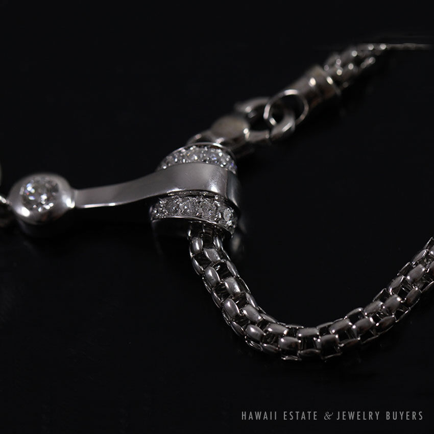 Graduated Diamond Drop Pendant 14K White Gold Necklace 17 Inch - Image 2