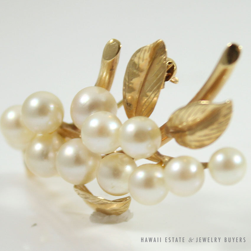 Ming's Hawaii Pearl Floral 14K Yellow Gold Brooch Pin - Image 3