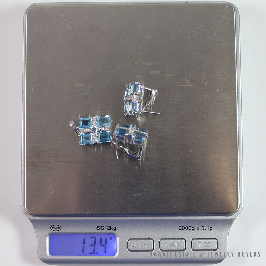 Effy Sky Blue Rectangular Topaz & Diamond 18K White Gold Earrings & Pendant Set - Image 10
