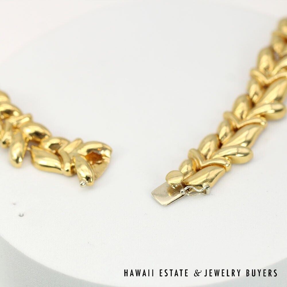 Diamond Pave Laurel Leaf 18K 20K Yellow Gold Necklace & Earrings Set - Image 4