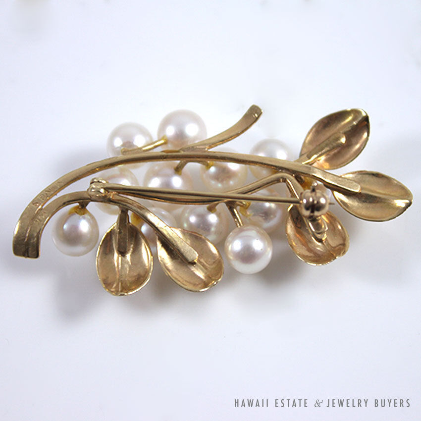 Ming's Hawaii Pearl Cluster 14K Yellow Gold Brooch & Clip Earrings Set - Image 3