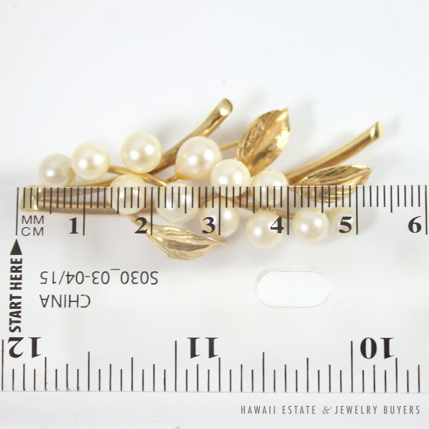 Ming's Hawaii Pearl Floral 14K Yellow Gold Brooch Pin - Image 9