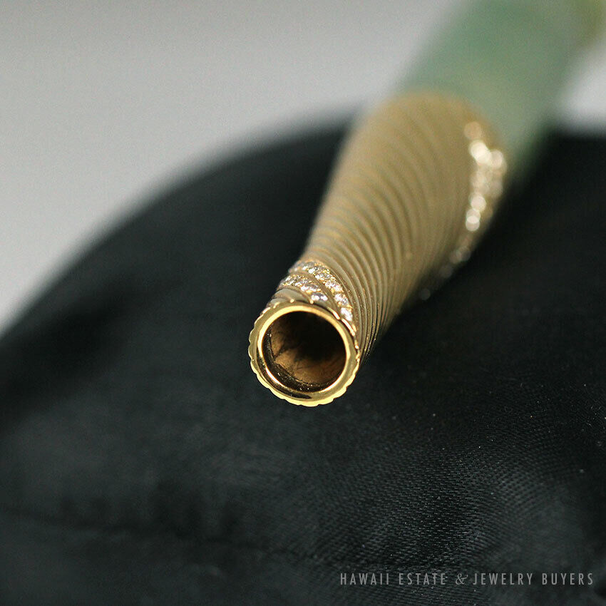 Vintage Jade 1ctw Natural Diamond 18K Yellow Gold Cigarette Holder - Image 7
