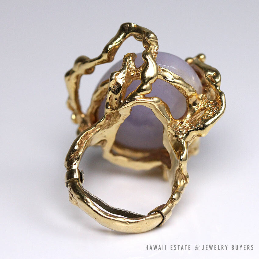Lavender Jade Cabochon & Diamond 14K Yellow Gold Free Form Branch Ring Size 5 - Image 6
