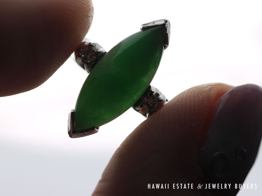 GIA Certified Marquise Natural Jade Apple Green Color Jade Ring GIA Jade Sz 5.25 - Image 7