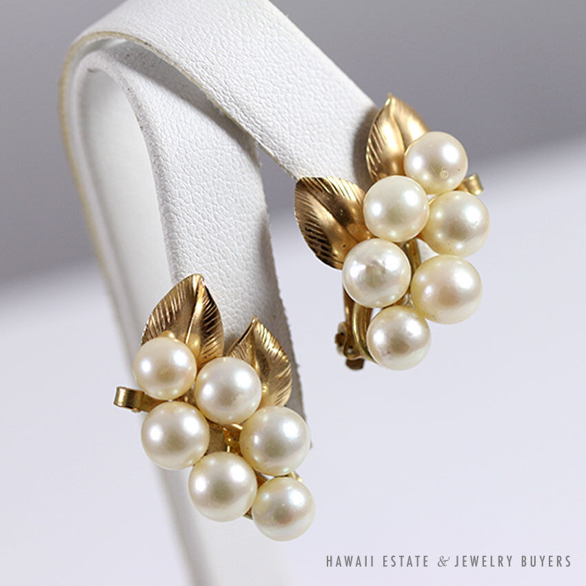 Ming's Hawaii Pearl Cluster 14K Yellow Gold Brooch & Clip Earrings Set - Image 8
