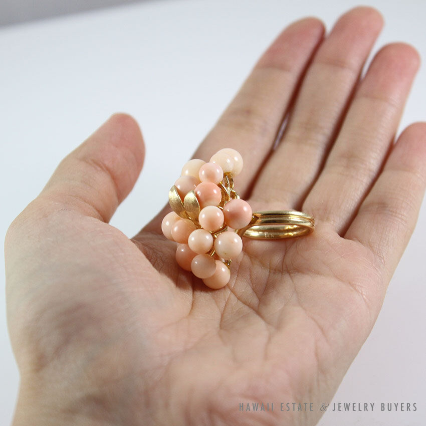 Vintage Ming's Hawaii Angel Skin Coral Ball Cluster 14K Ring (Size 5.75) - Image 7