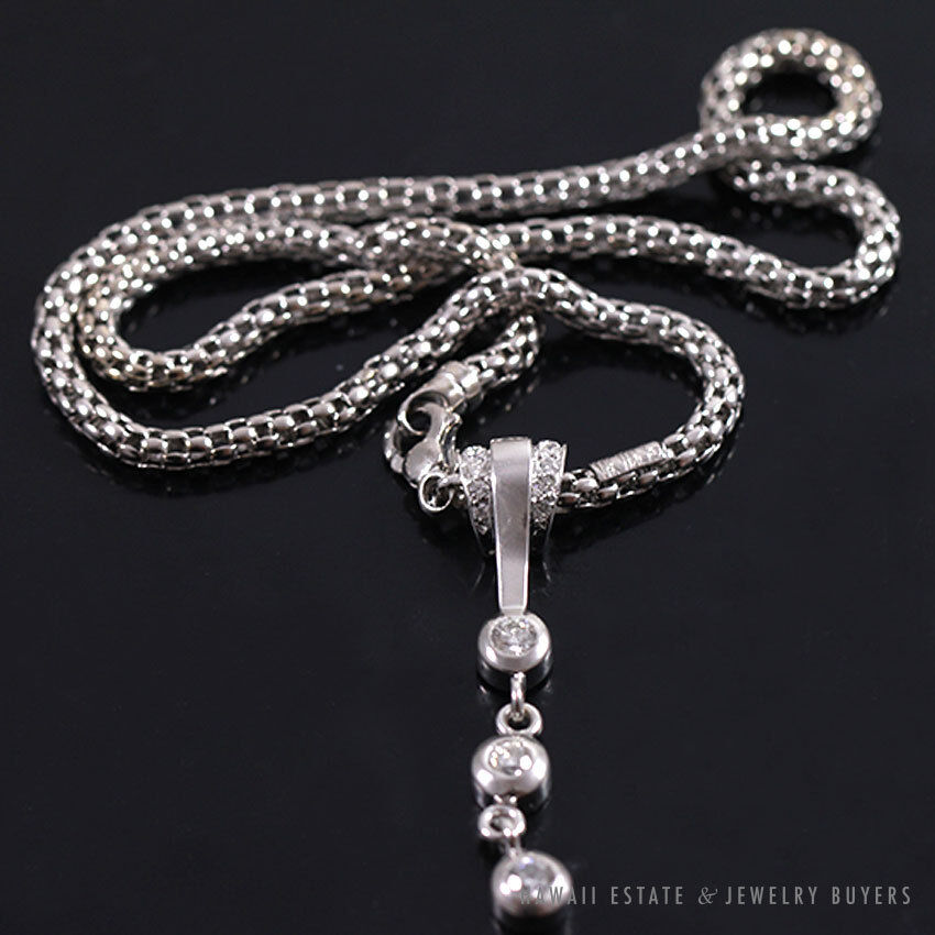 Graduated Diamond Drop Pendant 14K White Gold Necklace 17 Inch - Image 5