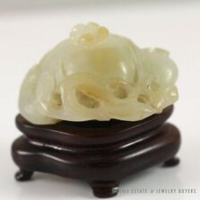White Jade Openwork Fruit & Foliage Carving with Fitted Wood Stand