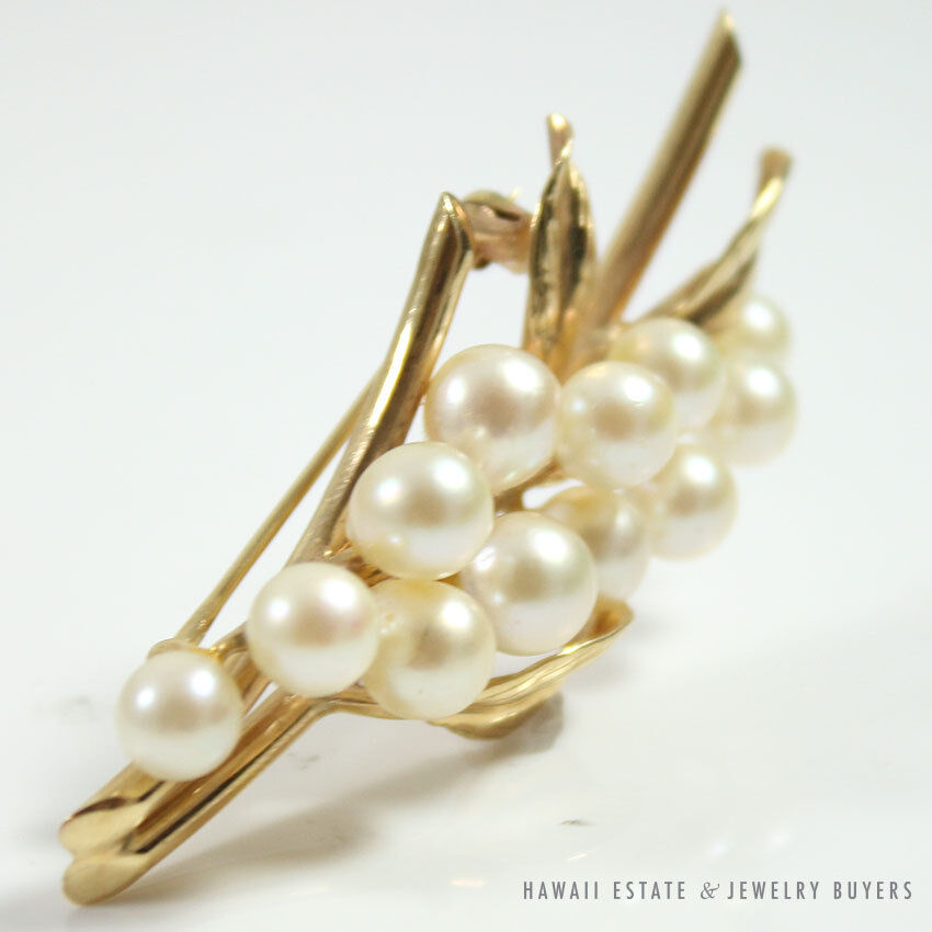Ming's Hawaii Pearl Floral 14K Yellow Gold Brooch Pin - Image 4