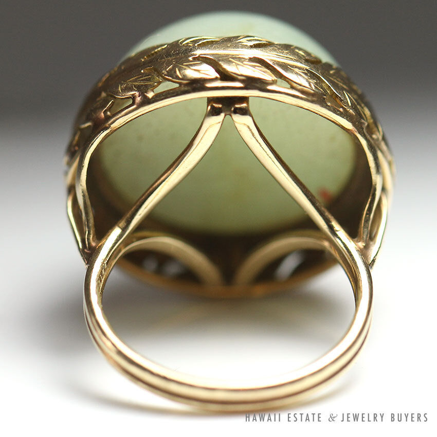 Ming's Hawaii Pale Green Jade Cabochon 14K Yellow Gold Bezel Dome Ring Size 5.5 - Image 3