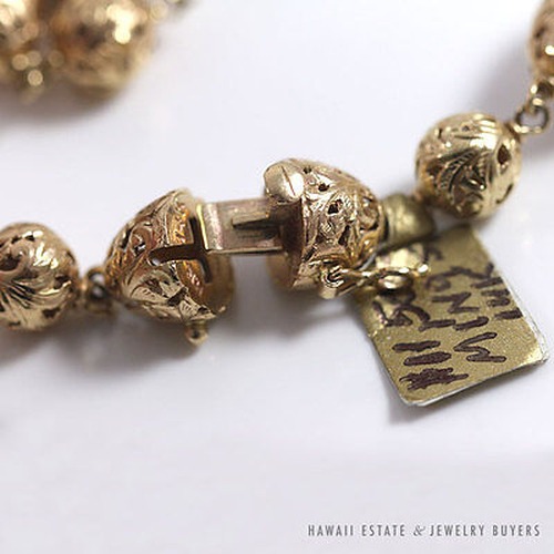 RARE MING'S HAWAII 2PC 14K YELLOW GOLD OVAL AND BALL NECKLACE W/ RECEIPT - Image 5