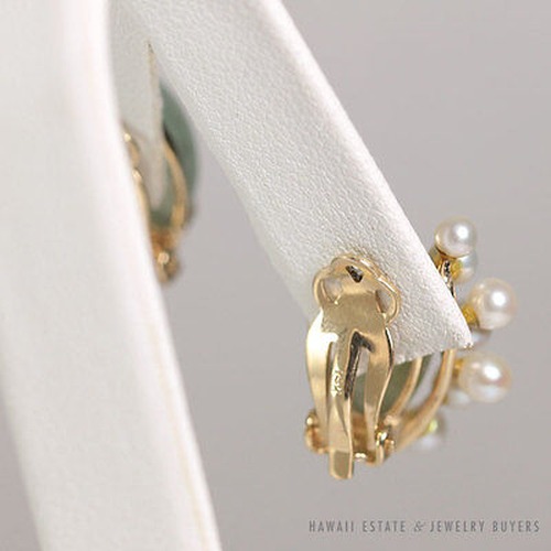 Rear view of an earring showing its hinged clip fitting.