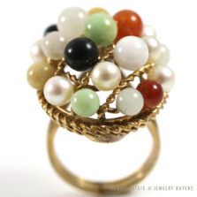 Ming's Multi Color Jade & Pearl Grid Ring