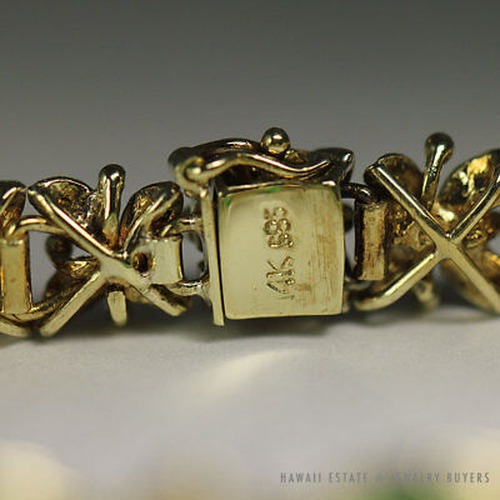 VINTAGE BURMESE JADEITE JADE & DIAMOND FLORAL 14K YELLOW GOLD BRACELET W/ GEMOLOGIST APPRAISAL - Image 3