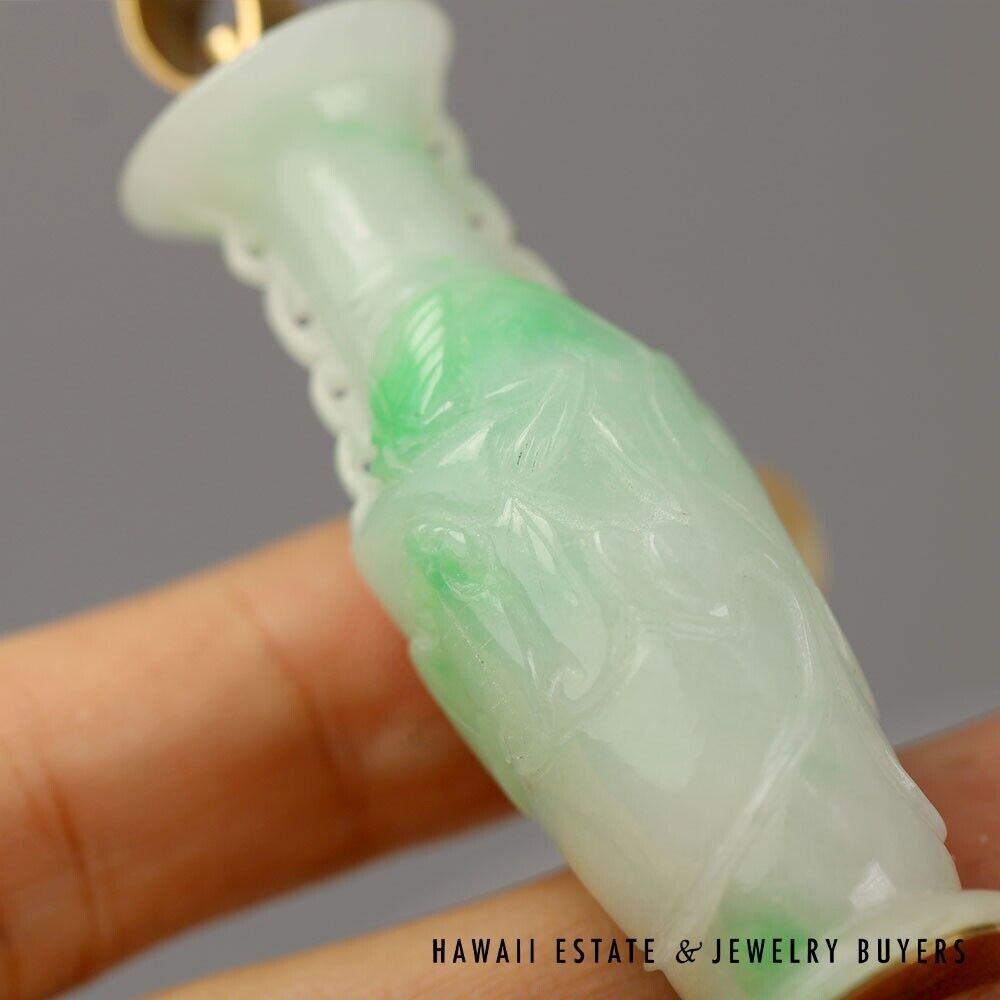 Hildgund Dawkins & Benny Carved Moss in Snow Jade Vase Pendant with 14K Gold Cap - Image 4