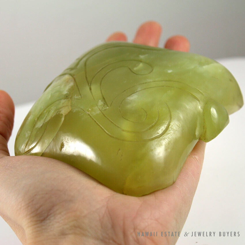 Chinese Carved Green Jade Leaf-Form Brush Washer Bowl - Image 3