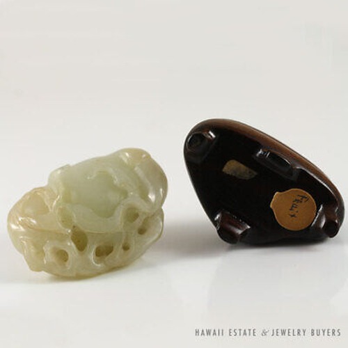 White Jade Openwork Fruit & Foliage Carving with Fitted Wood Stand - Image 3