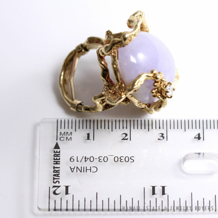 Lavender Jade Cabochon & Diamond 14K Yellow Gold Free Form Branch Ring Size 5 - Image 10