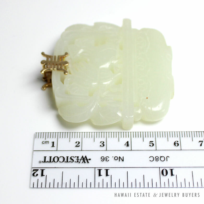 GIA Certified Nephirte Jade White Buddha Hand Guava Yellow Gold Chinese Pendant - Image 10