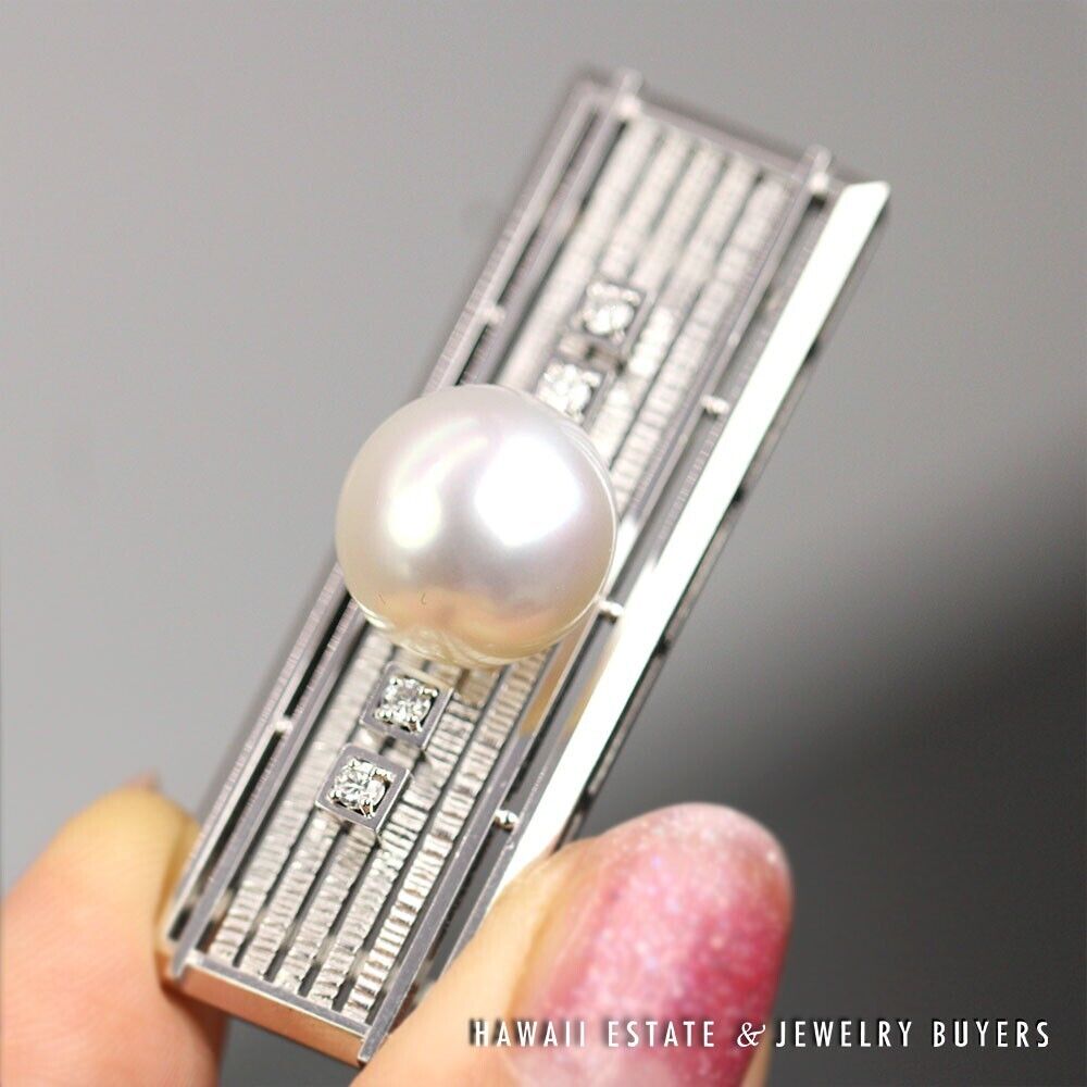 Japanese South Sea Pearl & Diamond Platinum Openwork Kimono Obidome - Image 7