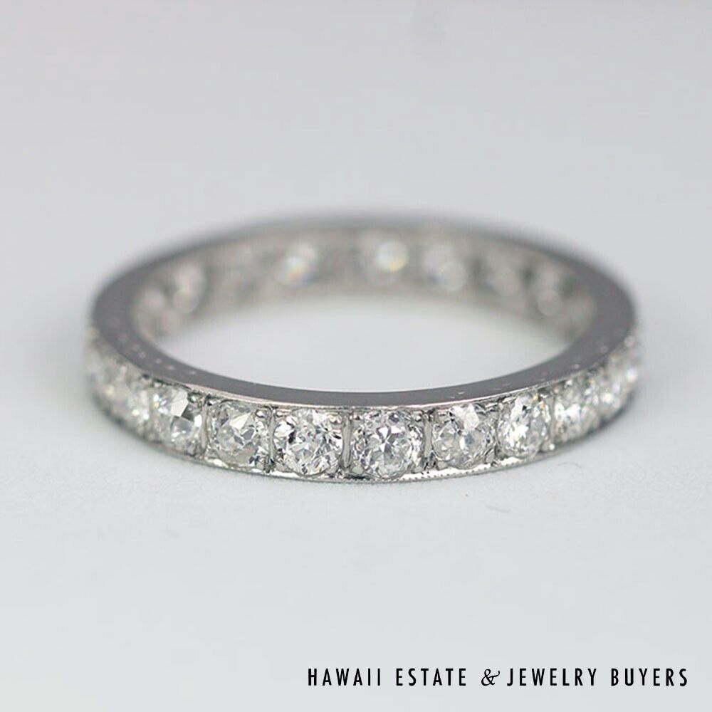 Vintage 1.25CTW Old European Cut Diamond Eternity Platinum Band Size 4.5