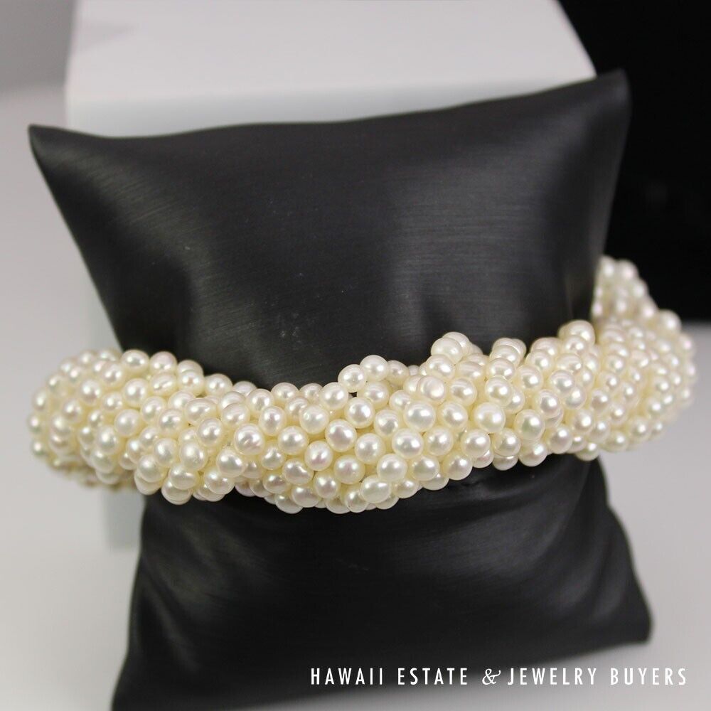 Multi-Strand Pearl Necklace & Bracelet Set 22 Inch with 14K Yellow Gold Clasps - Image 3