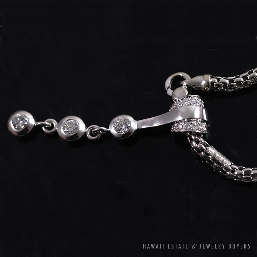 Graduated Diamond Drop Pendant 14K White Gold Necklace 17 Inch - Image 3