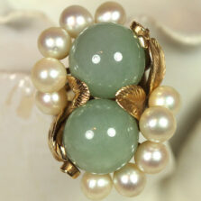 Ming's Hawaii Twin Jade Ball Pearl Ring