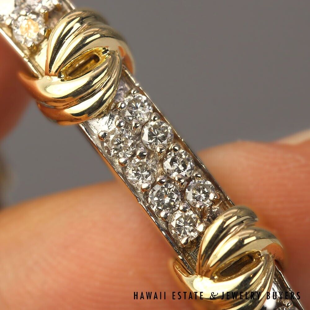 Pave Diamond Two-Tone 14K Gold Bar Bracelet 6.75 Inch - Image 7