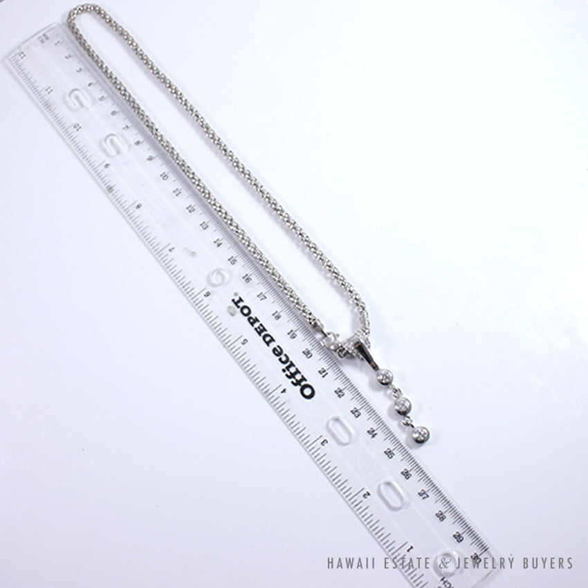 Graduated Diamond Drop Pendant 14K White Gold Necklace 17 Inch - Image 11
