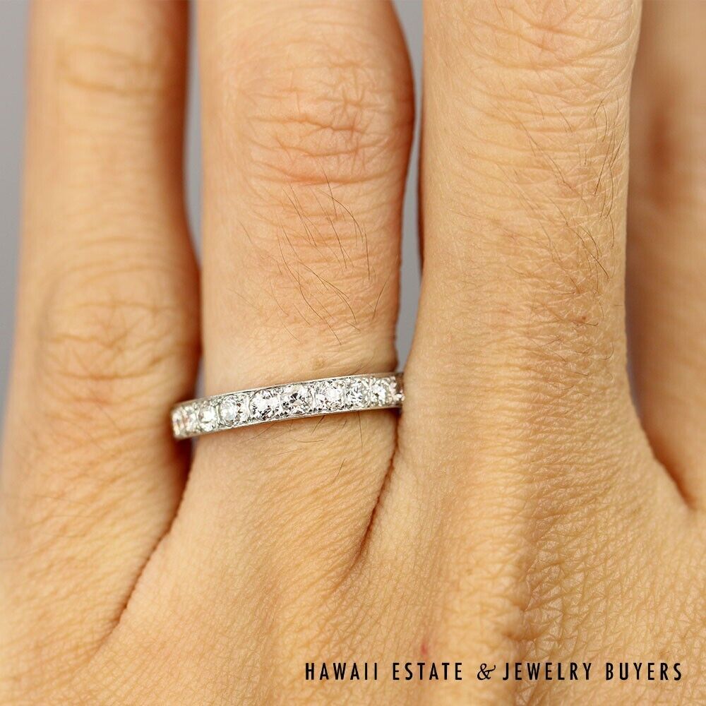 Vintage 1.25CTW Old European Cut Diamond Eternity Platinum Band Size 4.5 - Image 6