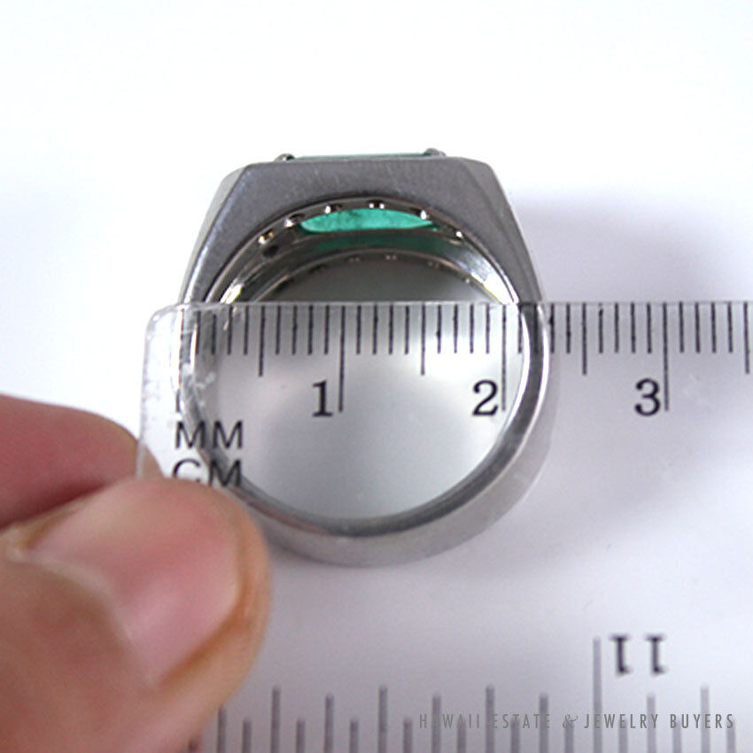 Octagonal Emerald & Diamond Halo 18K White Gold Men's Ring Size 10.5 - Image 9