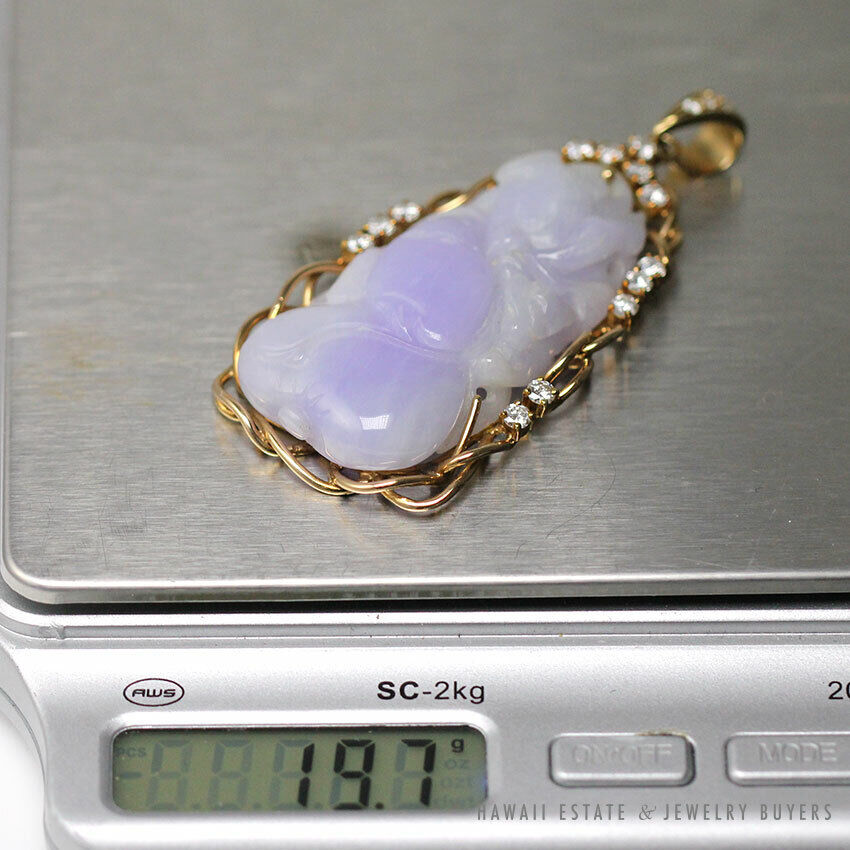 GIA Certified Tsl Jade Mottled Purple Tiger on Peach 14K Yellow Gold Pendant - Image 11