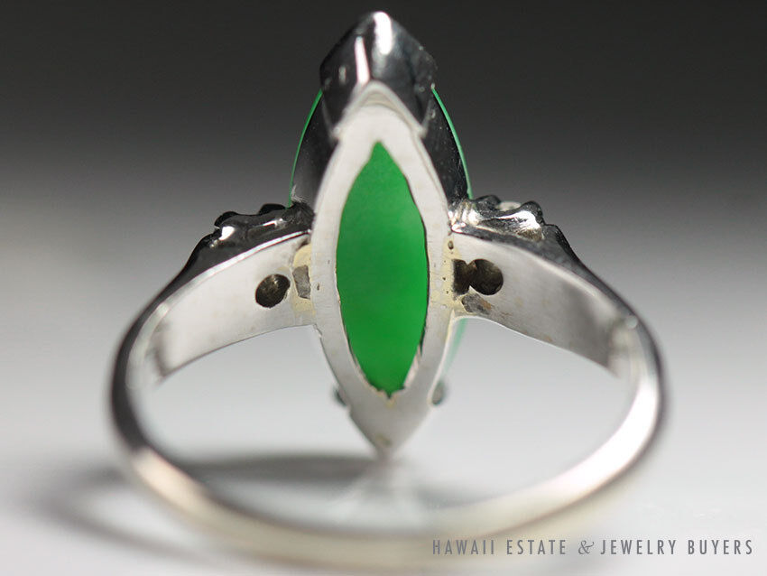 GIA Certified Marquise Natural Jade Apple Green Color Jade Ring GIA Jade Sz 5.25 - Image 4