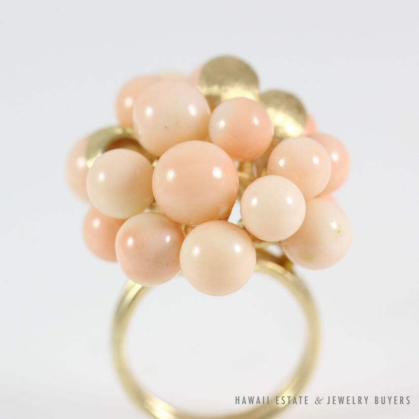 Vintage Ming's Hawaii Angel Skin Coral Ball Cluster 14K Ring (Size 5.75) - Image 6
