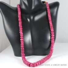VINTAGE NATURAL RUBY OVER 300CTW BEAD 14K YELLOW GOLD NECKLACE 21" W/ APPRAISAL