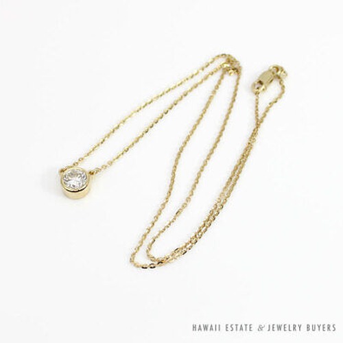 Bezel Set Round Diamond Solitaire Station 14K Yellow Gold Necklace 16 Inch - Image 3
