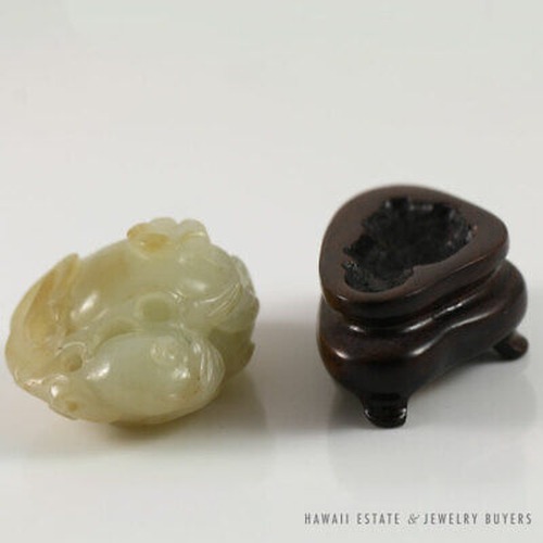 White Jade Openwork Fruit & Foliage Carving with Fitted Wood Stand - Image 2