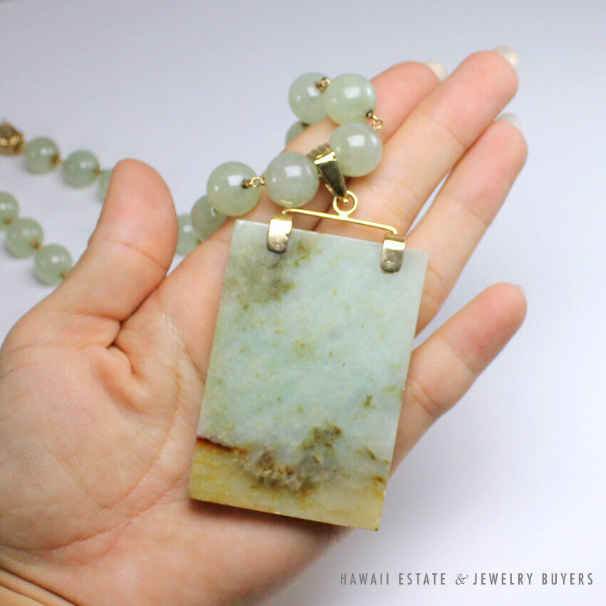 Ming's Hawaii Green Jade & 14K Yellow Gold Pendant Necklace 24 Inch - Image 3