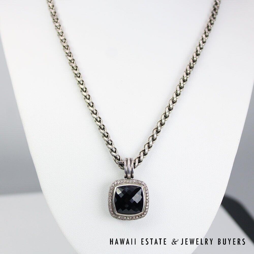 David Yurman Albion Black Onyx Diamond Sterling Silver Necklace 18 Inch - Image 3