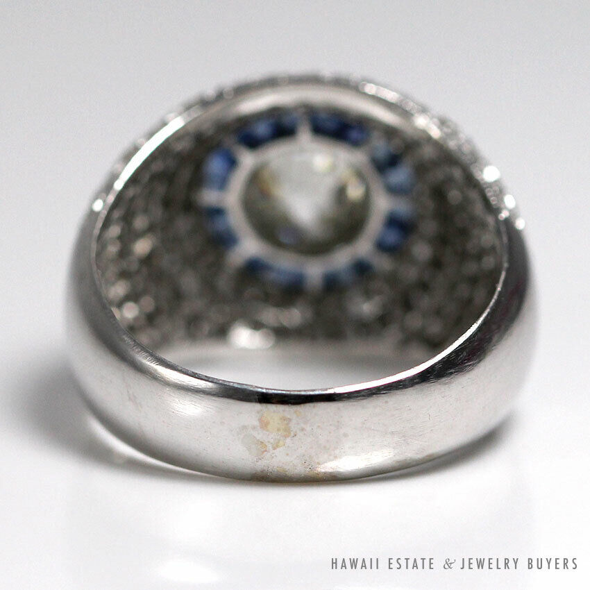 Estate 0.98ct European Diamond w/ Natural Sapphires & 1.50ctw Diamonds Setting Platinum Ring - Image 7