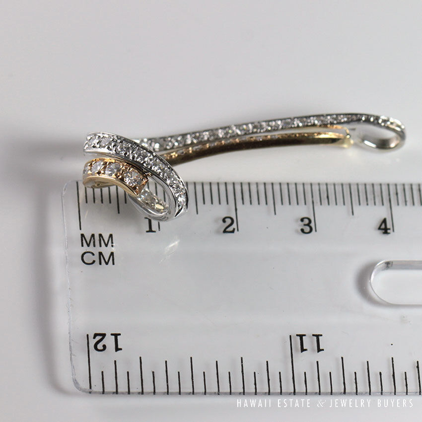Diamond Pave Two-Tone 14K White Yellow Gold Ribbon Pendant - Image 8