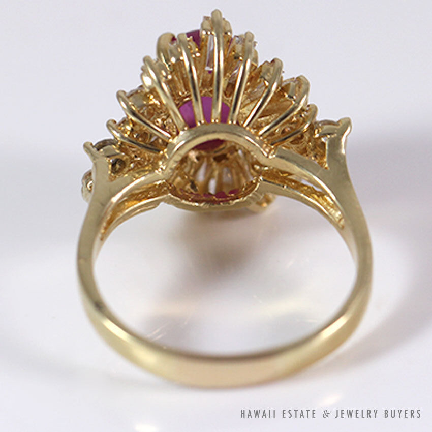 Natural Unheated Star Ruby & Diamond Ballerina Ring in 14K Yellow Gold Size 8.5 - Image 5