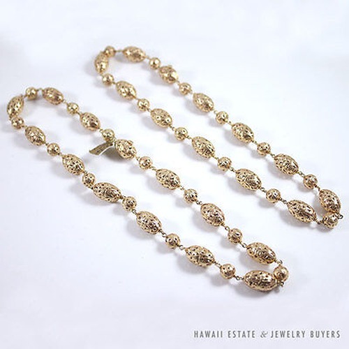 RARE MING'S HAWAII 2PC 14K YELLOW GOLD OVAL AND BALL NECKLACE W/ RECEIPT - Image 3