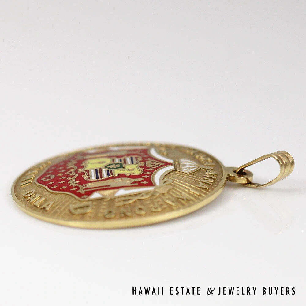 Rare Vintage Enamel Hawaiian Crest Dawkins Benny 14K Yellow Gold Pendant - Image 7