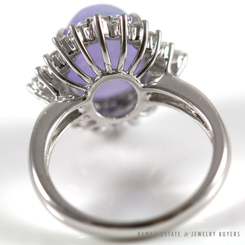 Light Purple Jadeite Jade & Diamond Halo Ring in 18K White Gold Size 6.5 - Image 4