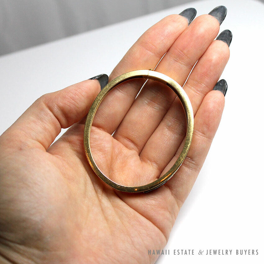 Natural Sapphire & Diamond 14K Yellow Gold & Platinum Hinged Bangle - Image 11