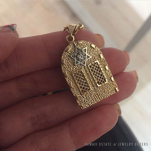 Diamond Star of David Opening Doors Moses Menorah 14K Gold Pendant Necklace - Image 7