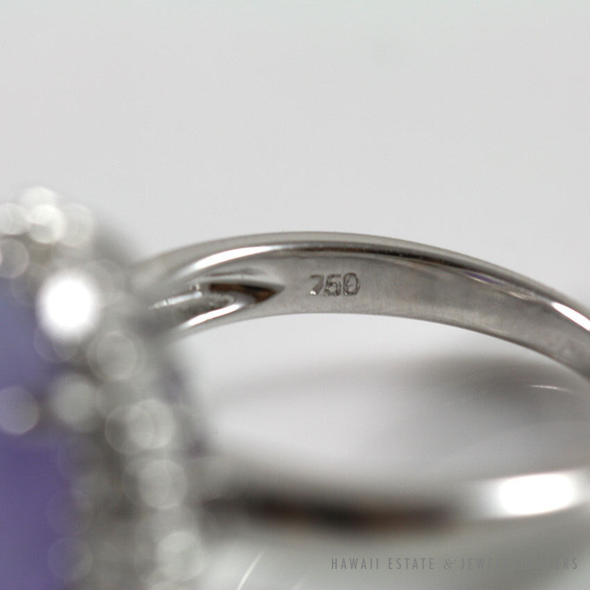 Light Purple Jadeite Jade & Diamond Halo Ring in 18K White Gold Size 6.5 - Image 5